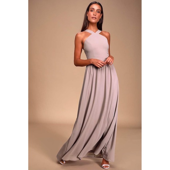 NWT Lulus Air of Romance Taupe Maxi Dress Bridesmaid Prom Size XS - Picture 1 of 13